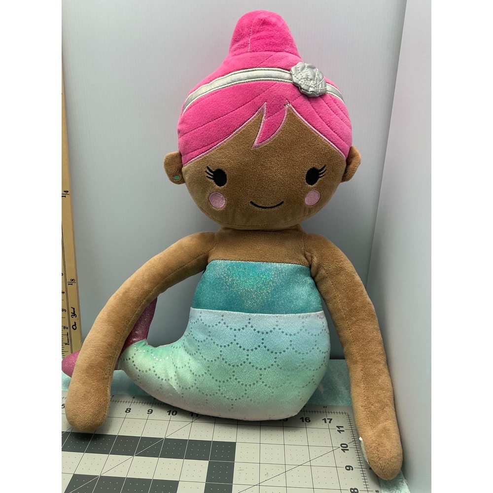 Plush Mermaid Doll Pink Hair Blue Green Teal Sequins Tail Toy - Picture 2 of 6
